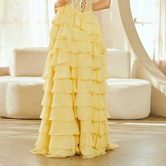 New Pink Ruffle Ceremonial Gown w/ Sequins Embroidery & Sheer Bodice AC 7087 - Picture 7 of 12